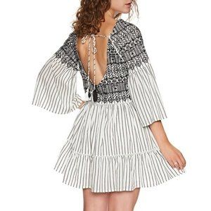 NWT FREE PEOPLE TIE-BACK EMBROIDERED BOHO MINI DRESS, MSRP $148.00